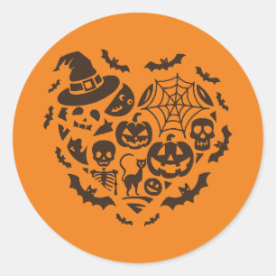 Halloween Heart Icon Collage Sticker Runt Klistermärke