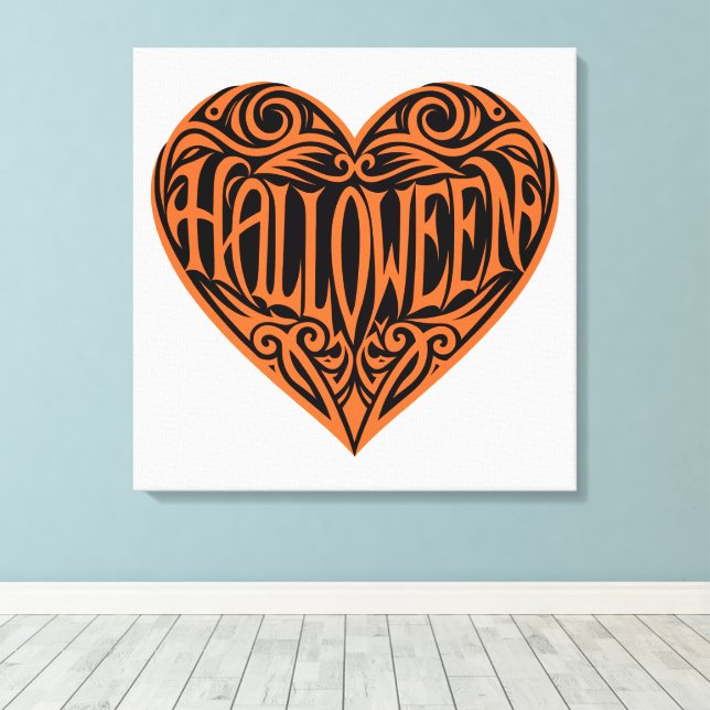 Halloween Heart, Orange Heart, Holiday Canvastryck (Insitu (trägolv))