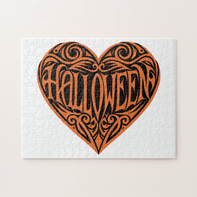 Halloween Heart, Orange Heart, Holiday Pussel (Horisontell)