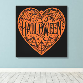Halloween Heart, Orange Heart Shape, Holiday Canvastryck