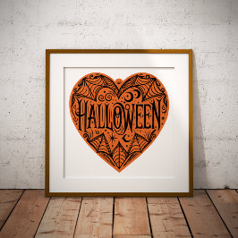 Halloween Heart, Orange Heart Shape, Holiday Fototryck