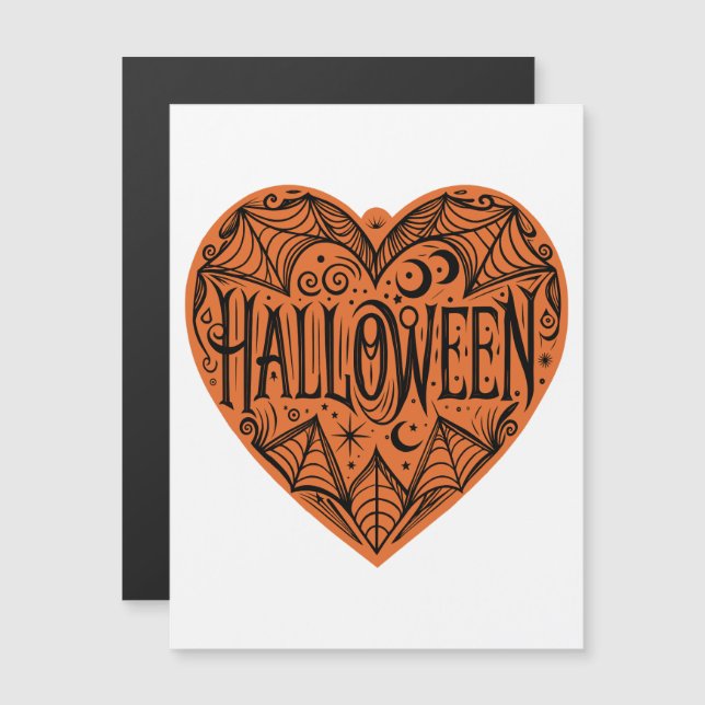 Halloween Heart, Orange Heart Shape, Holiday Magnetisk Inbjudningskort (Fram/baksida)