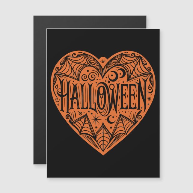 Halloween Heart, Orange Heart Shape, Holiday Magnetisk Inbjudningskort (Fram/baksida)