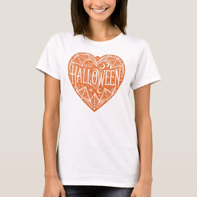 Halloween Heart, Orange Heart Shape, Holiday T Shirt (Framsida)