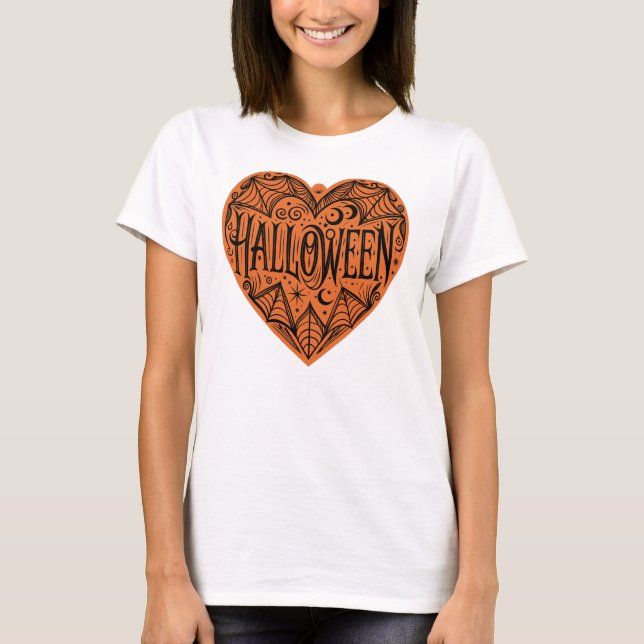Halloween Heart, Orange Heart Shape, Holiday T Shirt (Framsida)