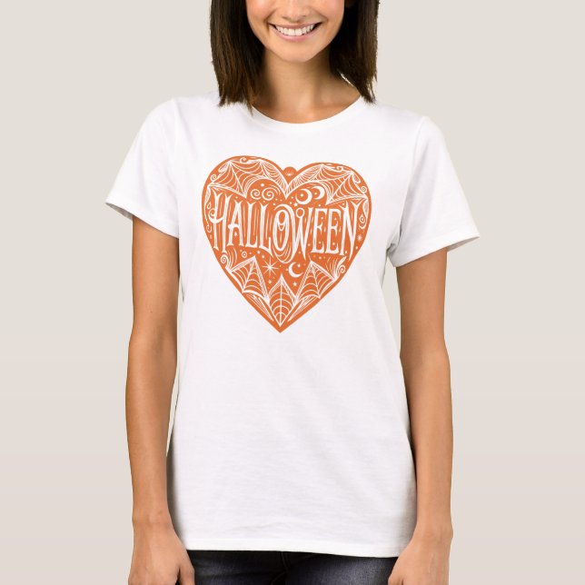 Halloween Heart, Orange Heart Shape, Holiday T Shirt (Framsida)