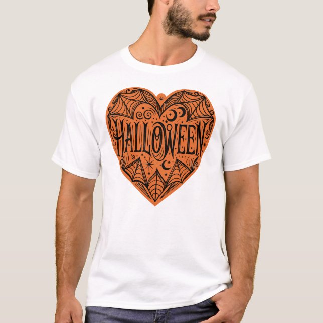 Halloween Heart, Orange Heart Shape, Holiday T Shirt (Framsida)