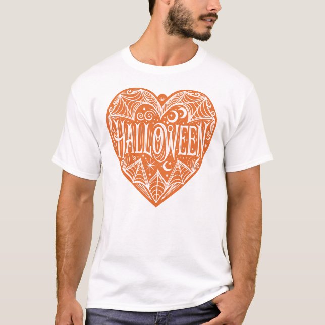 Halloween Heart, Orange Heart Shape, Holiday T Shirt (Framsida)