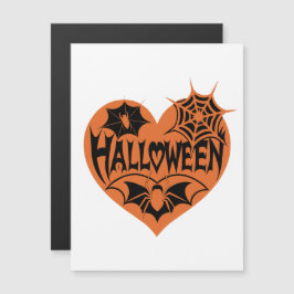 Halloween Heart, Orange Heart Shape, Spider Web Magnetisk Inbjudningskort