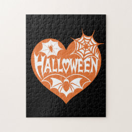 Halloween Heart, Orange Heart Shape, Spider Web Pussel