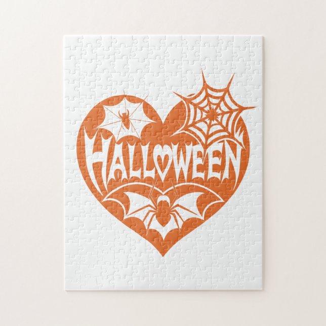 Halloween Heart, Orange Heart Shape, Spider Web Pussel (Vertikal)