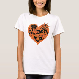Halloween Heart, Orange Heart Shape, Spider Web T Shirt