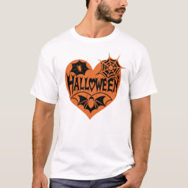 Halloween Heart, Orange Heart Shape, Spider Web T Shirt