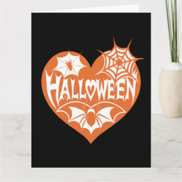 Halloween Heart, Orange Heart Shape, Spindelnät Kort