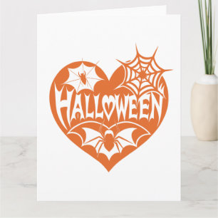 Halloween Heart, Orange Heart Shape, Spindelnät Kort