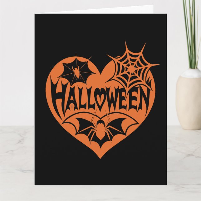 Halloween Heart, Orange Heart Shape, Spindelnät Kort (Framsida)