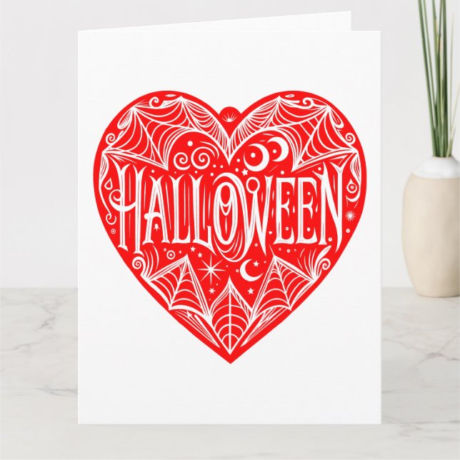 Halloween Heart, Red Heart Shape, Helgdag Kort (Framsida)