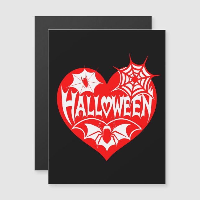 Halloween Heart, Red Heart Shape, Spider Web Magnetisk Inbjudningskort (Fram/baksida)
