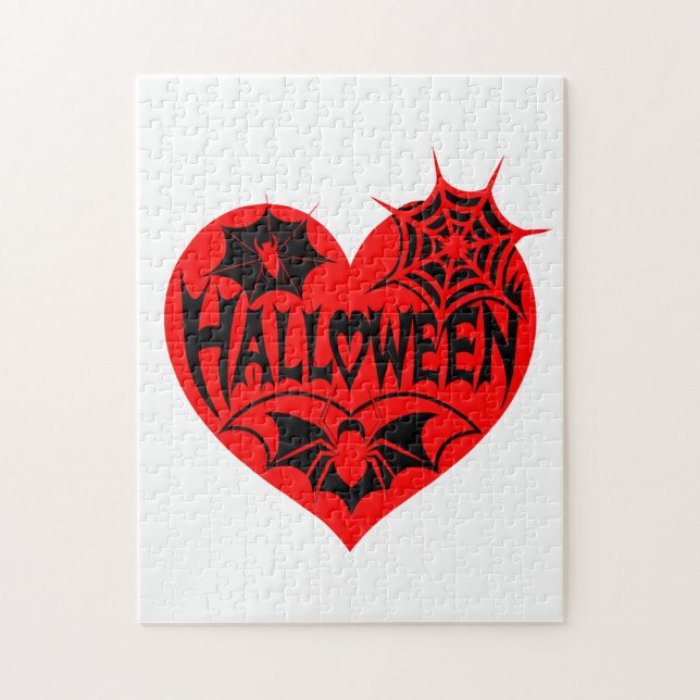 Halloween Heart, Red Heart Shape, Spider Web Pussel (Vertikal)