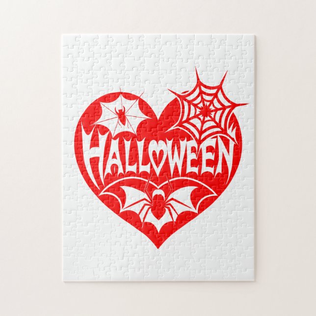 Halloween Heart, Red Heart Shape, Spider Web Pussel (Vertikal)