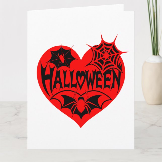Halloween Heart, Red Heart Shape, Spindelnät Kort (Framsida)