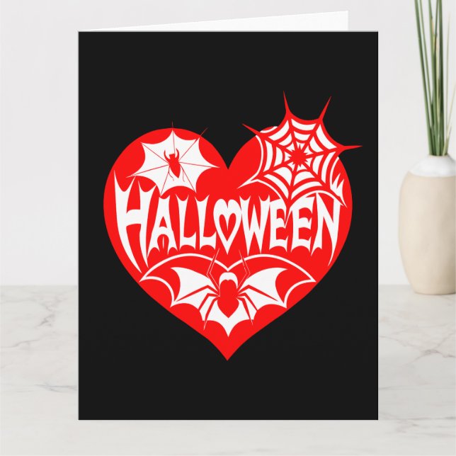 Halloween Heart, Red Heart Shape, Spindelnät Kort (Framsida)