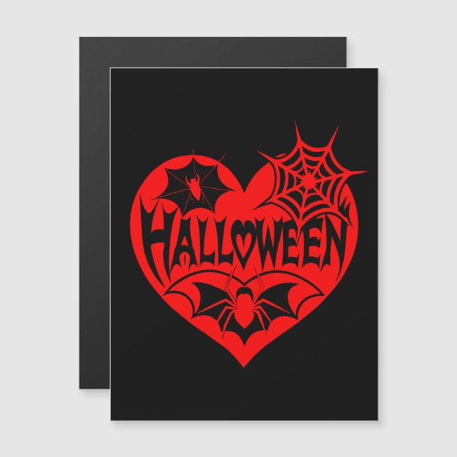Halloween Heart, Red Heart Shape, Spindelnät Magnetisk Inbjudningskort (Fram/baksida)