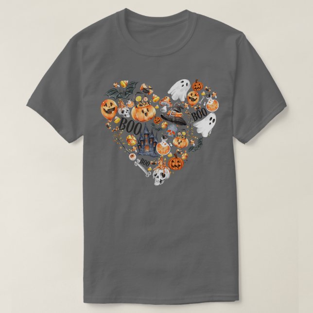 Halloween Heart With Pumpkins Ghosts Haunted House T Shirt (Design framsida)