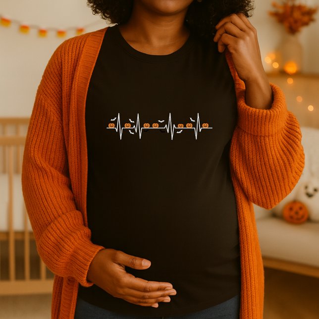 Halloween Heartslag Pumpkin Moderskap Spooky ECG T Shirt (Skapare uppladdad)