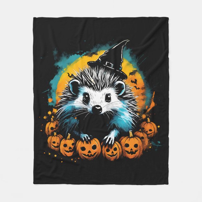 Halloween Hedgehog och pumpor söta Fleecefilt (Framsidan)