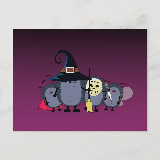 Halloween hedgehogs besättning i party vykort (Framsida)