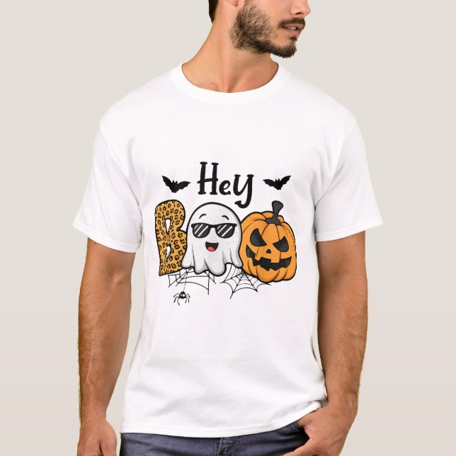 Halloween Hej Boo Ghost Pumpkin Costume Women T Shirt (Framsida)