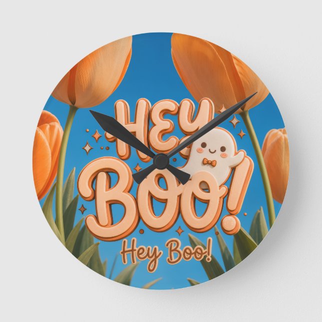 Halloween, hej Boo! Rund Klocka (Framsida)