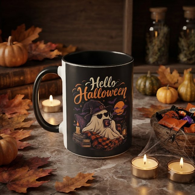 Halloween Hej Cutt Spöke Dricker Kaffe Mugg (Skapare uppladdad)