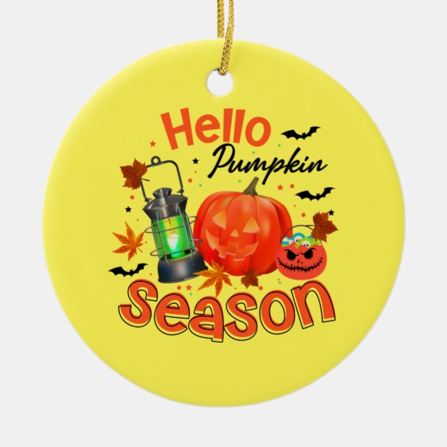 Halloween Hej Pumpkin Season Birthday Julgransprydnad Keramik (Framsidan)