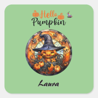 Halloween Hej Skrämmande Pumpa Fyrkantigt Klistermärke