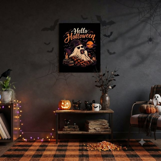 Halloween Hej Söt Spöke Dricker Kaffe Poster (Skapare uppladdad)