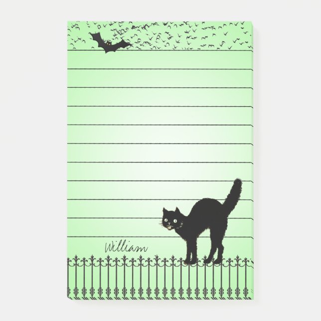 Halloween Helgdag Silhouettes Black Cat Grönt BG Post-it Block (Framsida)