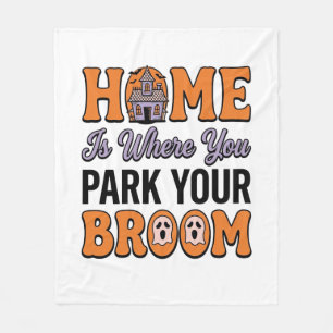 Halloween Hem Parkera Din Kvast Vintage Typografi Fleecefilt
