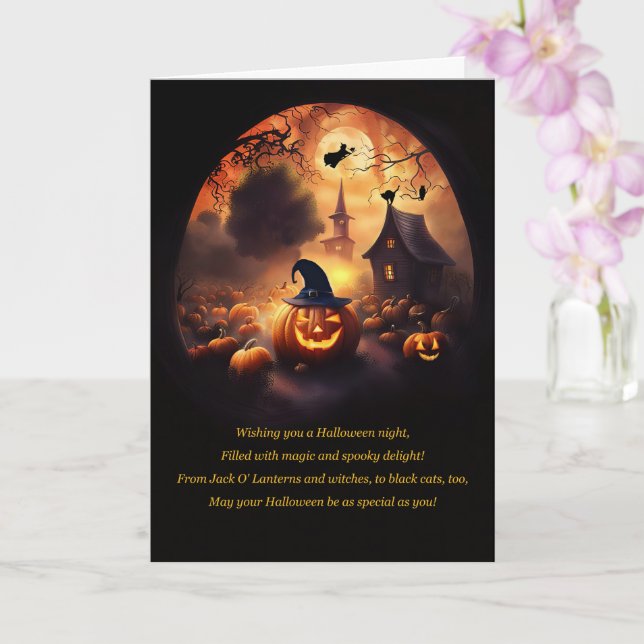 Halloween-hemlig bild med Jack o lantern Kort (Orkide)
