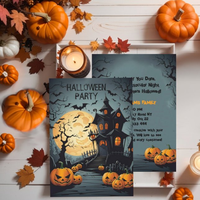 Halloween-hemlig mansionsinbjudan inbjudningar (Spooky halloween mansion haunted House halloween party invitation. )