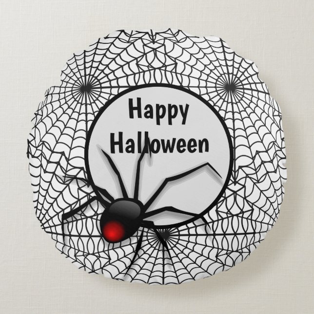 Halloween Hemma Dekoration Svart Spindelnät Rund Kudde (Framsidan)