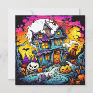 Halloween hemsökt hus i måndagsljus kort