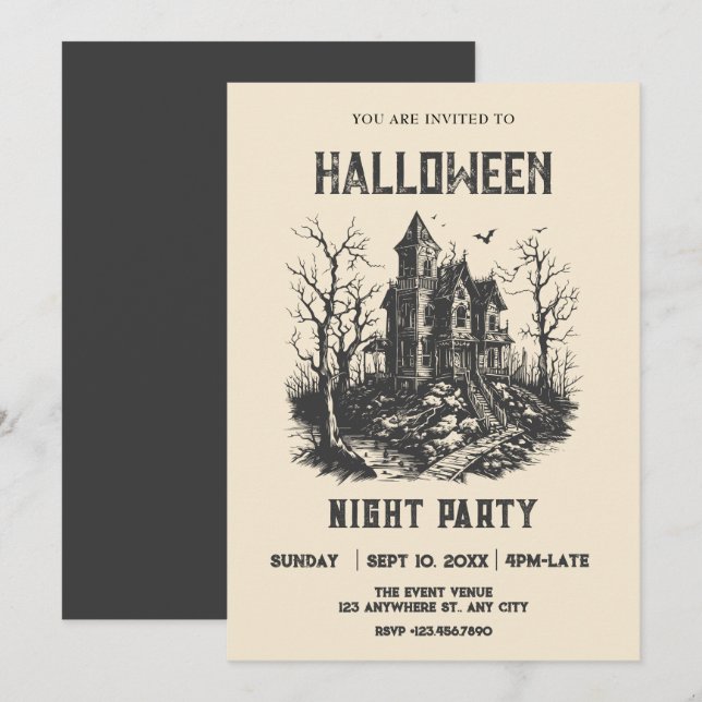Halloween hemsökt hus inbjudningar (Fram/baksida)