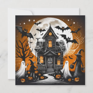 Halloween hemsökt hus julkort