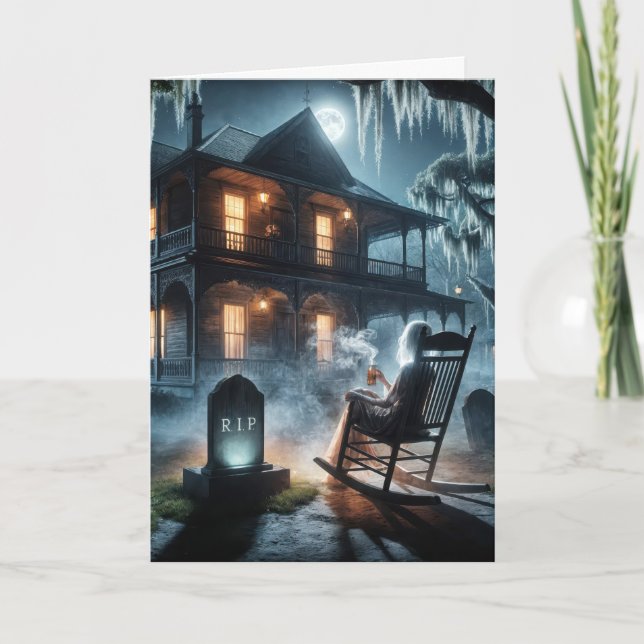 Halloween hemsökt hus med Gravsten Kort (Framsida)