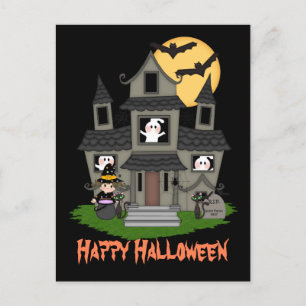 Halloween hemsökt hus och lite häxsvart vykort