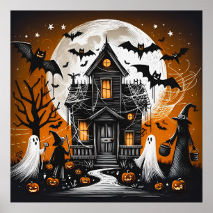 Halloween hemsökt hus poster