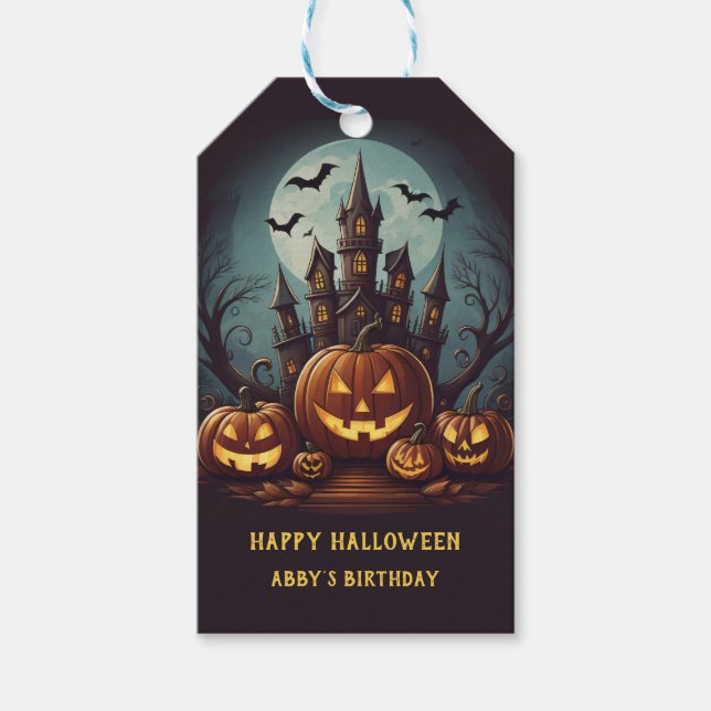 Halloween hemsökt husfamilj presentetikett (Framsidan)