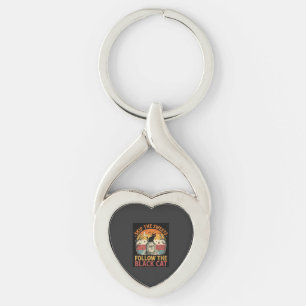 Halloween hemsökt svart katt ofog twisted heart silverfärgad nyckelring